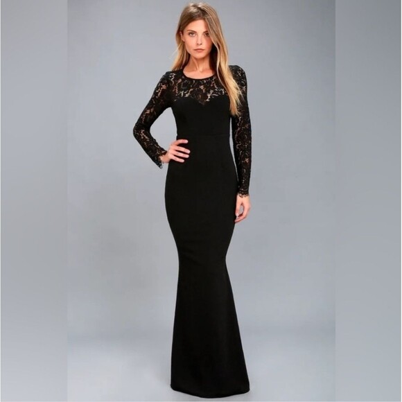 Lulus Whenever You Call Solid Black Lace Open Back Floor Length Maxi Dress - Picture 2 of 12